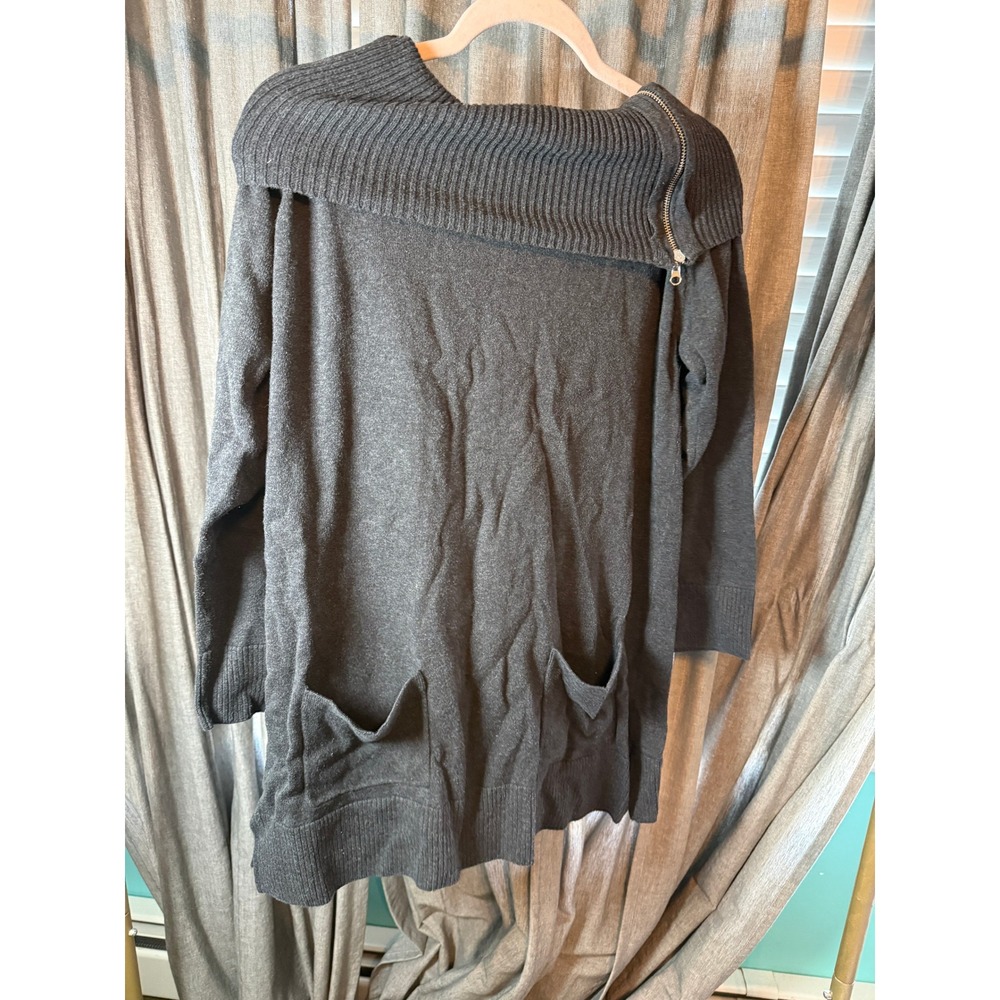 Eight Eight Eight Charcoal Gray Cotton Zip Cowl Neck Tunic Sweater Womens Large